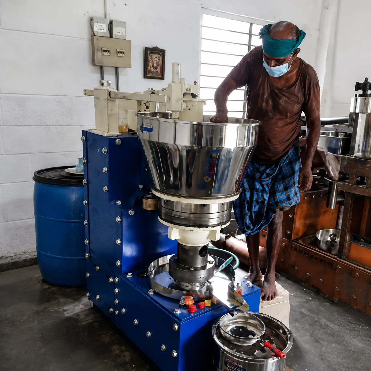 Traditional cold pressed coconut oil extraction