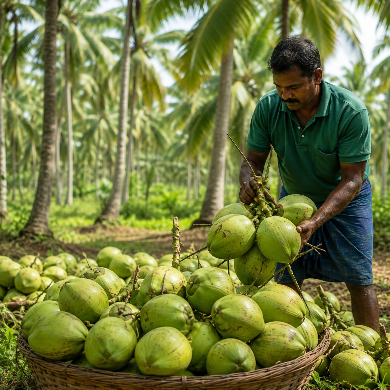 Fresh coconuts sourced from Vishwak Agro Farm